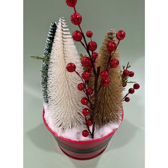 Festive Christmas Assemblage With a Jolly Santa and Bottlebrush Trees - Picture 4 of 6